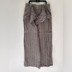 Anthropologie Post stamp Striped Brown wide leg linen pants elastic waist SZ M